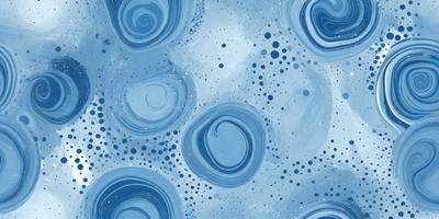 The primary subject of the image is a blue and white painting featuring a swirling pattern. The setting is a blue background, and the visual style appears to be a digital art or illustration. The dominant colors are blue and white, creating a calm and serene atmosphere.