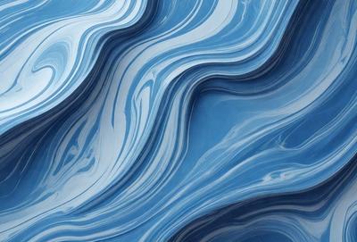 The primary subject of the image is a blue and white patterned surface, which appears to be a piece of art or a design. The setting is a blue background, and the visual style is a combination of digital art and illustration. The dominant colors are blue and white, creating a calm and soothing atmosphere.