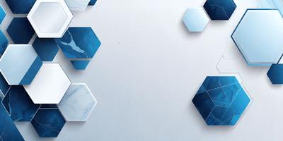 The primary subject of the image is a white wall with blue hexagons on it. The setting is a room with a white background. The visual style is a combination of digital art and illustration. The dominant colors are white and blue, creating a clean and calming atmosphere.