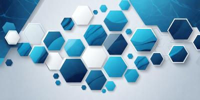 The primary subject of the image is a blue and white geometric pattern. The setting is a white background, and the visual style is digital art. The dominant colors are blue and white, creating a calm and soothing atmosphere.