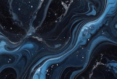 The primary subject of the image is a blue and black swirling pattern, which appears to be a digital art or illustration. The setting is a dark background, and the visual style is a combination of digital art and illustration. The dominant colors are blue and black, creating a moody and dramatic atmosphere.