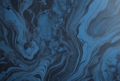 The primary subject of the image is a blue and black swirling pattern, which appears to be a painting or a digital artwork. The setting is a dark blue background, which contrasts with the swirling pattern. The visual style is a combination of painting and digital art, creating a unique and intriguing visual effect. The colors and mood of the image are predominantly dark and moody, with the blue and black swirls evoking a sense of depth and mystery.