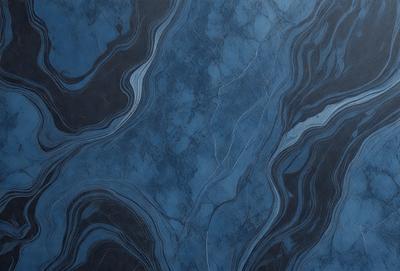The primary subject of the image is a blue marble wall with a pattern of swirls and waves. The setting is a room with a blue-toned atmosphere. The visual style is a close-up of the marble wall, showcasing its intricate design. The colors and mood of the image are predominantly blue, creating a serene and calming environment.