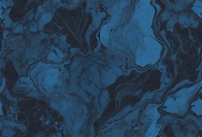 The primary subject of the image is a blue and black marbled pattern. The setting is a dark blue background, which contrasts with the marbled pattern. The visual style is a close-up of the marbled pattern, showcasing its intricate details. The colors and mood of the image are dark and moody, with the blue and black colors creating a sense of depth and mystery.