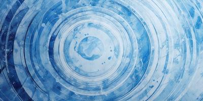 The primary subject of the image is a blue circle with a white center. The setting is a blue background, and the visual style appears to be a combination of a photo and digital art. The dominant colors are blue and white, creating a calm and serene atmosphere.