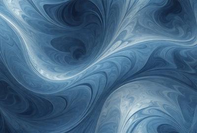 The primary subject of the image is a blue and white swirl pattern, which appears to be a digital art or illustration. The setting is a blue background, and the visual style is a combination of digital art and illustration. The dominant colors are blue and white, creating a calming and soothing atmosphere.