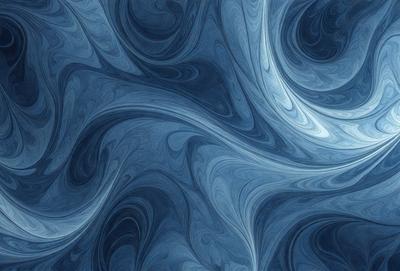 The primary subject of the image is a blue and white swirling pattern, which appears to be a digital art or illustration. The setting is a blue background, and the visual style is a combination of digital art and illustration. The dominant colors are blue and white, creating a calming and soothing atmosphere.