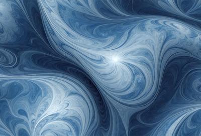 The primary subject of the image is a blue and white swirl pattern, which appears to be a digital art or illustration. The setting is a blue background, and the visual style is a combination of digital art and illustration. The dominant colors are blue and white, creating a calming and soothing atmosphere.