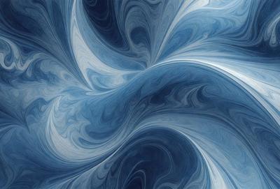 The primary subject of the image is a blue and white swirl pattern, which appears to be a digital art or illustration. The setting is a blue background, and the visual style is a combination of digital art and illustration. The dominant colors are blue and white, creating a calming and soothing atmosphere.
