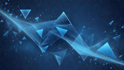 The primary subject of the image is a blue and white geometric pattern. The setting is a dark blue background, which creates a contrasting effect with the geometric shapes. The visual style is a digital art or illustration, as the shapes are clean and well-defined. The dominant colors are blue and white, giving the image a calm and soothing atmosphere.