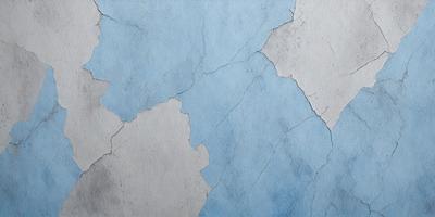 The primary subject of the image is a blue wall with a cracked and chipped appearance. The setting is a room with a blue background. The visual style is a close-up of the wall, showcasing its texture and imperfections. The colors and mood of the image are predominantly blue, creating a calm and serene atmosphere.