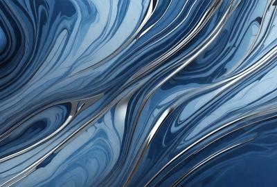 The primary subject of the image is a blue and silver metal sculpture. The setting is a blue background, which complements the colors of the sculpture. The visual style is a combination of digital art and illustration, creating a unique and artistic representation of the metal piece. The dominant colors are blue and silver, giving the sculpture a modern and sleek appearance.