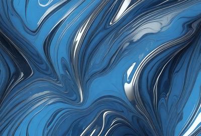 The primary subject of the image is a blue and silver swirl pattern, which appears to be a digital art or illustration. The setting is a blue background, and the visual style is a combination of digital art and a pattern. The dominant colors are blue and silver, creating a calm and soothing atmosphere.