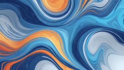 The primary subject of the image is a blue and orange swirling pattern, which appears to be a digital art or illustration. The setting is a blue and white background, creating a visually appealing contrast. The visual style is a mix of digital art and illustration, giving the image a unique and artistic appearance. The dominant colors are blue and orange, creating a vibrant and energetic atmosphere.