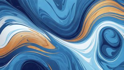 The primary subject of the image is a blue and white swirling pattern, which appears to be a digital art or illustration. The setting is a blue background, and the visual style suggests that it is a digital artwork or a painting. The dominant colors are blue and white, creating a calming and soothing atmosphere.