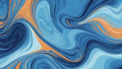 The primary subject of the image is a blue and orange swirling pattern, which appears to be a painting or a digital artwork. The setting is a blue background, and the visual style suggests that it is a digital artwork. The dominant colors in the image are blue and orange, creating a vibrant and energetic atmosphere.