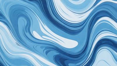 The primary subject of the image is a blue and white ocean wave. The setting is a blue ocean, and the visual style is a digital art or illustration. The dominant colors are blue and white, creating a serene and calming atmosphere.