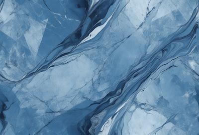 The primary subject of the image is a blue marble wall with a pattern of swirls and waves. The setting is a room with a blue marble floor, and the visual style is a close-up of the marble wall. The colors and mood of the image are predominantly blue, creating a calm and serene atmosphere.