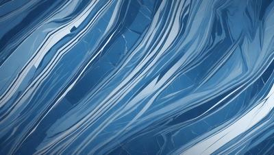 The primary subject of the image is a blue marble tile with a pattern of swirls and waves. The setting is a room with a blue wall, and the visual style is a close-up of the tile. The dominant colors are blue and white, creating a calm and soothing atmosphere.