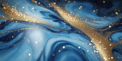 The primary subject of the image is a blue and gold swirling pattern, which appears to be a digital art or illustration. The setting is a blue background, and the visual style is a combination of digital art and illustration. The dominant colors are blue and gold, creating a vibrant and lively atmosphere.