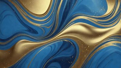 The primary subject of the image is a blue and gold swirl pattern, which appears to be a digital art or illustration. The setting is a blue background, and the visual style is a mix of digital art and illustration. The dominant colors are blue and gold, creating a vibrant and lively atmosphere.