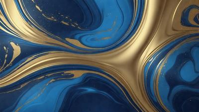 The primary subject of the image is a blue and gold swirl pattern. The setting is a blue background, and the visual style appears to be a digital art or illustration. The dominant colors are blue and gold, creating a vibrant and lively atmosphere.