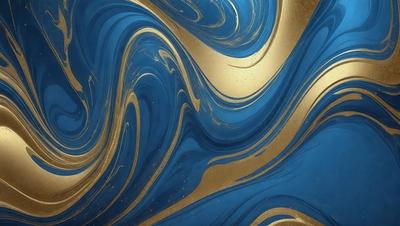 The primary subject of the image is a blue and gold swirl pattern, which is the main focus of the image. The setting is a blue and gold background, which complements the swirl pattern. The visual style is a combination of digital art and illustration, creating a unique and eye-catching design. The dominant colors are blue and gold, giving the image a vibrant and lively atmosphere.