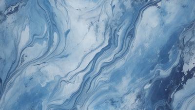 The primary subject of the image is a blue and white marbled wall. The setting is a room with a blue and white marbled wall as the main focus. The visual style is a close-up of the marbled wall, showcasing its intricate patterns. The colors and mood of the image are predominantly blue and white, creating a calm and serene atmosphere.