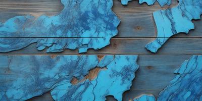 The primary subject of the image is a blue marble-like surface, which appears to be a piece of wood or a marble-like material. The setting is a wooden wall, and the visual style is a close-up of the blue marble-like surface. The colors and mood of the image are predominantly blue, giving it a calm and serene atmosphere.