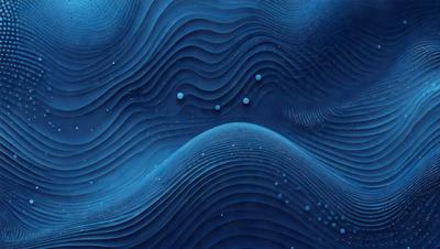 The primary subject of the image is a blue, wavy surface with a pattern of dots. The setting appears to be a futuristic or abstract environment, possibly a digital art or illustration. The visual style suggests a modern and creative approach to design. The dominant colors in the image are blue and white, creating a calm and serene atmosphere.