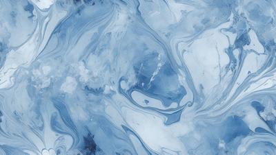 The primary subject of the image is a blue and white swirling pattern, which appears to be a painting or a digital artwork. The setting is a blue background, and the visual style is a combination of photo and digital art. The dominant colors are blue and white, creating a calming and serene atmosphere.