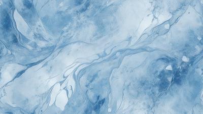 The primary subject of the image is a blue and white marbled surface, which appears to be a wall or a piece of art. The setting is a room with a blue and white color scheme. The visual style is a combination of a photo and digital art, creating a unique and artistic representation of the marbled surface. The colors and mood of the image are predominantly blue and white, giving it a calm and serene atmosphere.