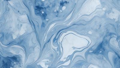 The primary subject of the image is a blue and white swirling pattern, which appears to be a painting or a digital artwork. The setting is a blue and white marbled surface, which serves as the background. The visual style is a combination of painting and digital art, creating a unique and artistic appearance. The colors and mood of the image are predominantly blue and white, giving it a calm and serene atmosphere.