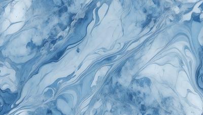 The primary subject of the image is a blue and white marbled surface, which appears to be a piece of art or a decorative item. The setting is a room with a blue and white color scheme, which complements the marbled surface. The visual style of the image is a close-up of the marbled surface, showcasing its intricate patterns and textures. The colors and mood of the image are predominantly blue and white, creating a serene and elegant atmosphere.