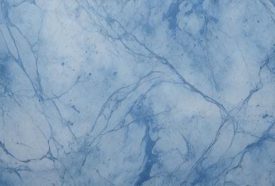 The primary subject of the image is a blue marble wall with a pattern of white veins. The setting is a room with a blue marble floor. The visual style is a photo of the marble wall and floor. The dominant colors are blue and white, creating a calm and serene atmosphere.