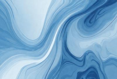 The primary subject of the image is a blue and white painting of a wave. The setting is a blue background, and the visual style appears to be a digital art or illustration. The dominant colors are blue and white, creating a calm and serene atmosphere.