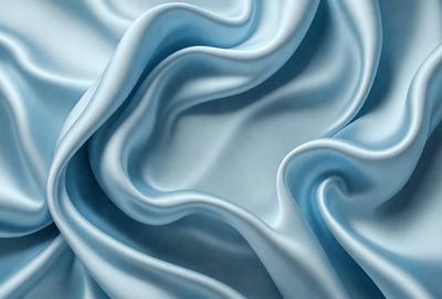 The primary subject of the image is a blue fabric, which appears to be a piece of silk. The setting is a close-up of the fabric, showcasing its texture and pattern. The visual style is a digital art or illustration, as the fabric is depicted in a detailed and realistic manner. The colors and mood of the image are predominantly blue, creating a calm and serene atmosphere.