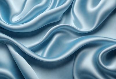 The primary subject of the image is a blue fabric, which appears to be a piece of silk. The setting is a blue background, which complements the blue fabric. The visual style is a close-up of the fabric, showcasing its texture and details. The colors and mood of the image are predominantly blue, creating a calm and serene atmosphere.