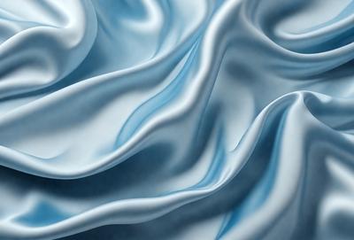 The primary subject of the image is a blue fabric, which appears to be a piece of silk. The setting is a blue background, and the visual style is a digital art or illustration. The colors and mood of the image are predominantly blue, creating a calm and serene atmosphere.