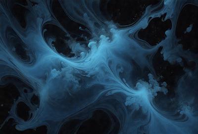 The primary subject of the image is a blue, swirling, and flowing pattern, which appears to be a digital art or illustration. The setting is a dark background, which contrasts with the vibrant blue color of the swirling pattern. The visual style suggests a creative and artistic approach to the image. The dominant colors and overall atmosphere convey a sense of movement, fluidity, and depth.