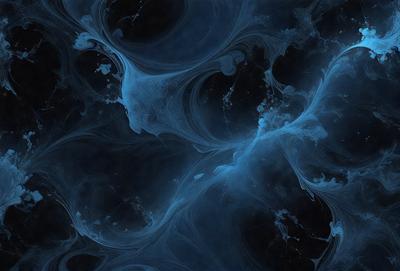 The primary subject of the image is a blue, swirling, and flowing pattern. The setting is a dark background, which contrasts with the blue swirls. The visual style is a combination of digital art and illustration, creating a unique and captivating design. The dominant colors are blue and black, giving the image a calm and serene atmosphere.