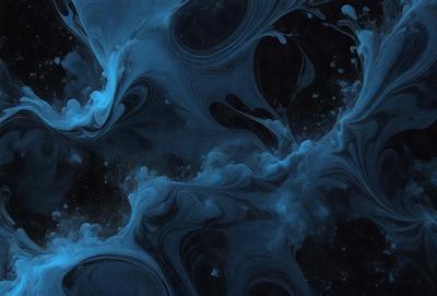 The primary subject of the image is a blue, swirling, and flowing pattern, which appears to be a digital art or illustration. The setting is a black background, which contrasts with the blue swirls. The visual style is artistic and creative, with the swirls resembling a waterfall or a flowing river. The colors and mood of the image are predominantly blue, creating a serene and calming atmosphere.