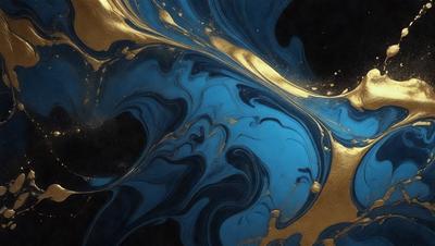 The primary subject of the image is a blue and gold swirl pattern, which appears to be a digital art or illustration. The setting is a black background, which contrasts with the vibrant colors of the swirl pattern. The visual style suggests that the image is a creative and artistic representation of the swirl pattern. The dominant colors are blue and gold, giving the image a sense of depth and richness.