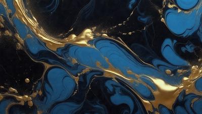 The primary subject of the image is a blue and gold swirl pattern, which appears to be a painting or a digital artwork. The setting is a black background, which contrasts with the vibrant colors of the swirl pattern. The visual style suggests that the image is a creative and artistic representation of the swirl pattern. The dominant colors are blue and gold, creating a sense of depth and richness in the composition.