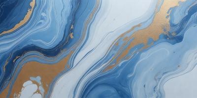 The primary subject of the image is a blue and gold swirling pattern, which appears to be a painting or a digital artwork. The setting is a white surface, which provides a clean and uncluttered backdrop for the artwork. The visual style is a mix of digital art and painting, creating a unique and eye-catching piece. The dominant colors are blue and gold, which evoke a sense of depth and richness in the artwork. Overall, the image has a captivating and artistic atmosphere