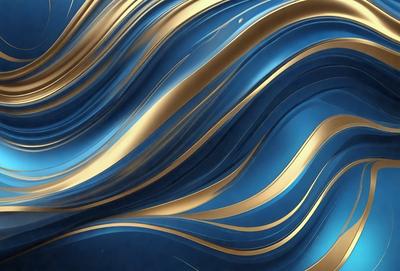 The primary subject of the image is a blue and gold swirl pattern. The setting is a blue background, and the visual style appears to be a digital art or illustration. The dominant colors are blue and gold, creating a sense of depth and movement in the pattern.