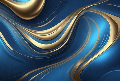 The primary subject of the image is a blue and gold swirl pattern. The setting is a blue background, and the visual style appears to be a digital art or illustration. The dominant colors are blue and gold, creating a sense of depth and movement in the design.