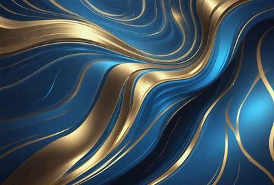 The primary subject of the image is a blue and gold swirl pattern. The setting is a blue background, and the visual style appears to be a digital art or illustration. The dominant colors are blue and gold, creating a sense of depth and movement in the design.