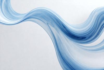 The primary subject of the image is a blue wave or water flow, which is the main focus of the image. The setting is a white background, which provides a clean and uncluttered environment for the wave to be displayed. The visual style of the image is a digital art or illustration, as it is a well-crafted and detailed representation of the blue wave. The dominant colors in the image are blue and white, creating a calm and serene atmosphere.