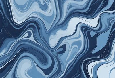 The primary subject of the image is a blue and white patterned surface, which appears to be a painting or a digital artwork. The setting is a blue background, and the visual style is a combination of photo and digital art. The colors and mood of the image are predominantly blue and white, creating a calm and serene atmosphere.